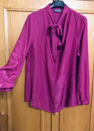 Selection , блуза с бантом малиновая , под винтаж , шелк модано в составе ,2 фото