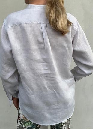 Женская льняная рубашка со стойкой светлосерая 44-48 новая9 фото