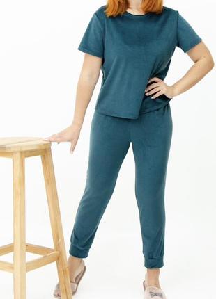Пижама велюровая (футболка+штаны) ancor stile виридиан (зелёно-синий)