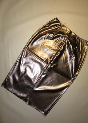 Новая юбка-карандаш экокожа цвет металлик бронза3 фото