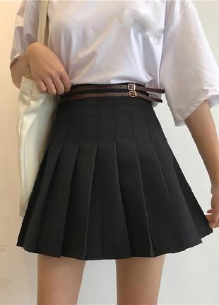 Стильная темная серая юбка плиссе школьная в складку