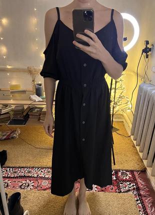 Сукня плаття сарафан чорна на гудзиках легке літня з відкритими плечима віскоза ідеальна жіноча розмір м4 фото