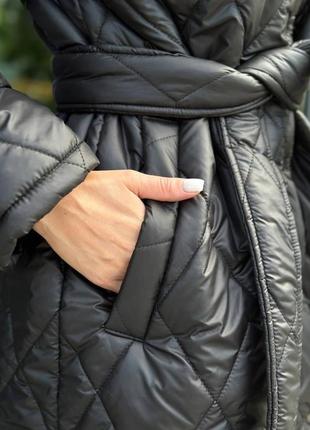 Пальто куртка стеганое с поясом теплое7 фото