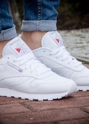 Кроссовки reebok classic leather 2232, кеды, кроссовки, белые кеды, женские, детские, 35, кожа, кожа