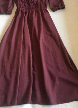 Мега-стильное натуральное лен и вискоза льняное и вискозное платье винного цвета марсала на запах4 фото