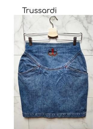 Шикарная синяя джинсовая винтажная юбка карандаш trussardi (оригинал)