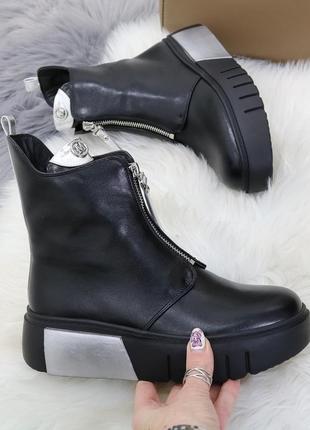 Женские демисезонные чёрные ботинки2 фото
