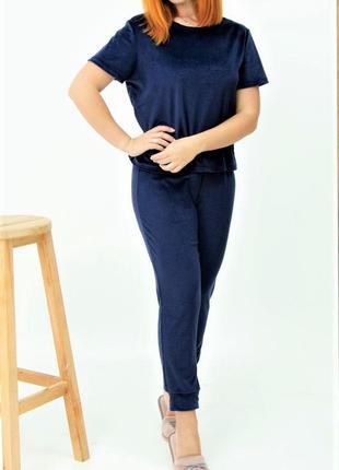 Піжама велюрова (футболка+штани) ancor stile темно-синя