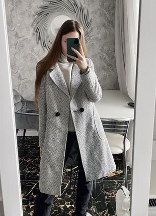 Пальто вовняне сіре в гусячу лапку в стилі zara