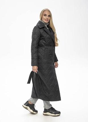 Чорне якісне чорне стьобане пальто із крутої плащовки 44-54 довге8 фото