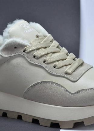 Женские зимние кожаные кроссовки бежевые best vak 1084720