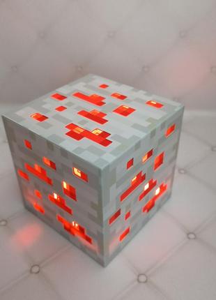 Нічник  майнкрафт  usb куб блок led my world minecraft‌ 7,5 см акуумуляторний червоний редстоун красний4 фото