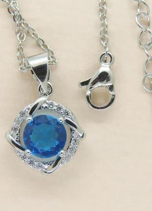 Кулон женский с цепочкой liresmina jewelry навара - кулон серебристый с синим камнем мед серебро1 фото