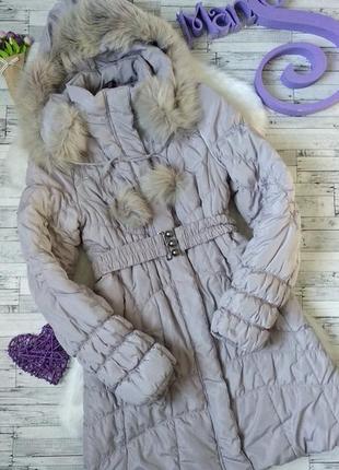 Женский пуховик point стеганный с натуральным мехом серый размер s (42-44)