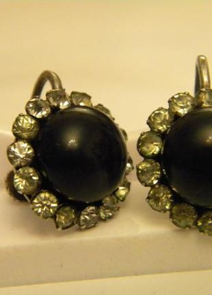 Антикварные серьги - клипсы ссср серебро 875 голова лю6 №1615