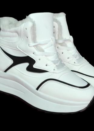 Белые зимние кроссовки, хайтопы на платформе женские3 фото