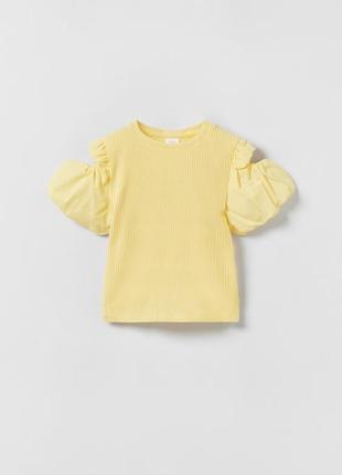 Гарна футболка котон жовта в рубчик пишний рукав 13-14 років