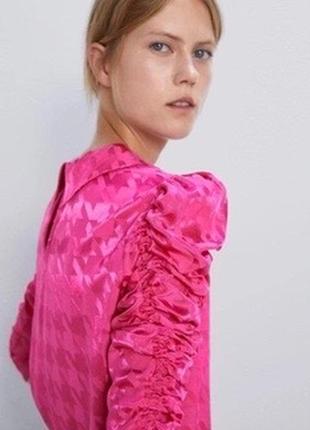 Красивая блуза вискоза сатин с отливом розовая принт л 122 фото