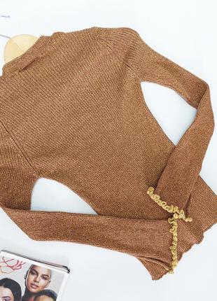 Жіночий светр в рубчик з золотистого кольору, рукава клеш з розрізом від бренду topshop4 фото