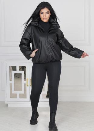 Куртка женская черная экокожа батальные размеры2 фото