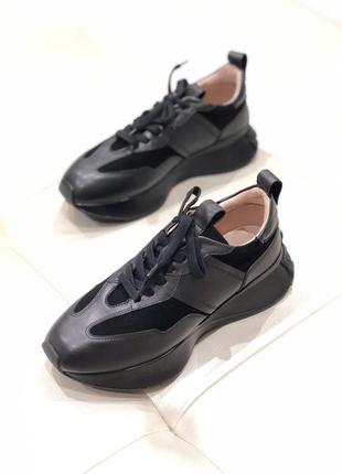 Жіночі чорні кросівки на платформі шкіра-замша h310a-10-1 anemone 3056