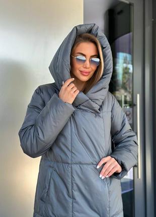 Пальто курточка зима довга стьобана плащівка4 фото