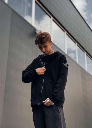 Мужской и женский оверсайз зип-худи stone island черный весна осень зима