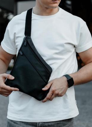 Чоловіча сумка слінг через плече з натуральноі шкіри україна