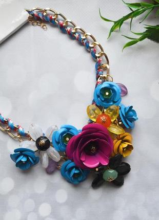 Ожерелье "цветы" массивное разноцветное