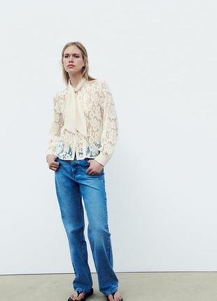Невероятно красивая ажурная блуза zara с завязкой на шее и пуговицами жемчуга