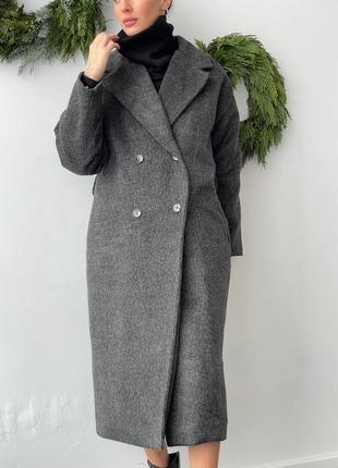 Женское серое шерстяное пальто