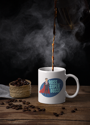 Белая чашка (кружка) с оригинальным принтом "super boss" push it