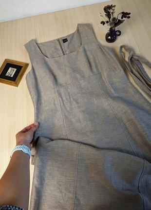 Сукня футляр пряма сіра костюмна офісна, строга з поясом мідібавок льон l xl3 фото