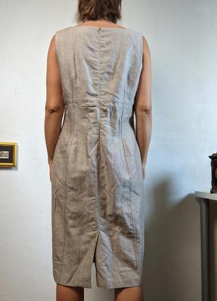 Сукня футляр пряма сіра костюмна офісна, строга з поясом мідібавок льон l xl8 фото