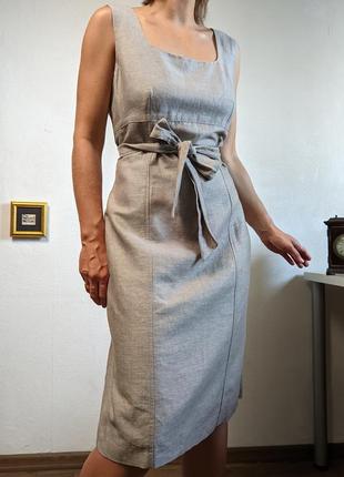 Сукня футляр пряма сіра костюмна офісна, строга з поясом мідібавок льон l xl9 фото