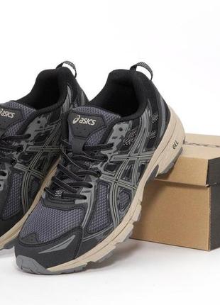 Темно-сірі спортивні кросівки asics gel venture 6 (кросівки в сітку асікс темні текстильні чоловічі )6 фото