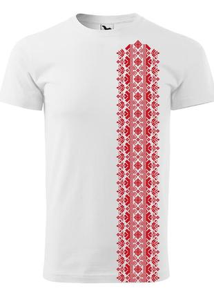 Патріотична футболка з принтом - з орнаментом (біла)