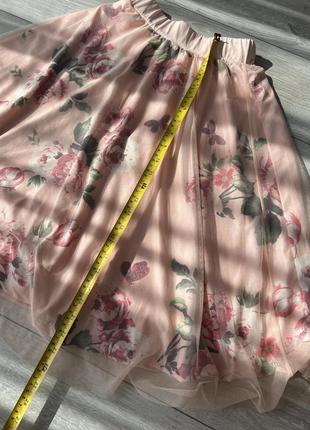 Невероятная юбка солнцеклеш юбка с розами нежная юбка с цветами. юбка с фатином юбка на резинке4 фото