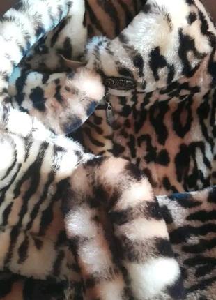 Шуба натуральная мех куртка бомбер полушубок из шкур настоящей овцы окрас леопард ягуар рысь пума3 фото