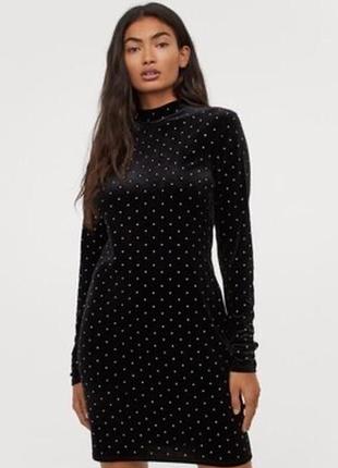 Черное велюровое платье с камушками h&m