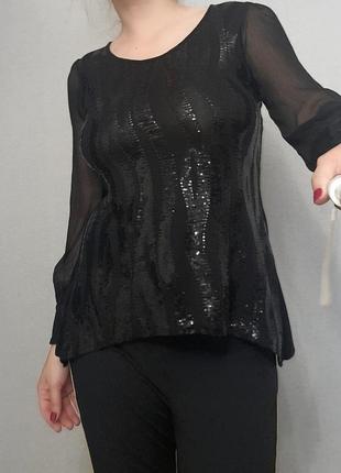 Черная блуза с прозрачными рукавами marks and spencer l/12