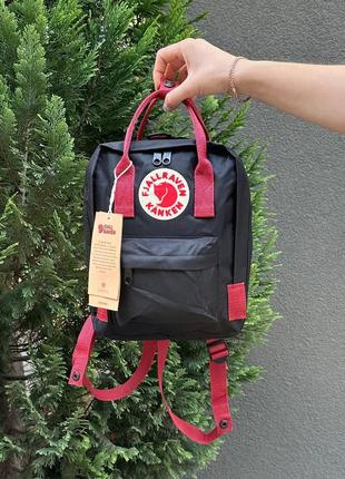 Черный рюкзак с бордовыми ручками kanken mini 7l1 фото