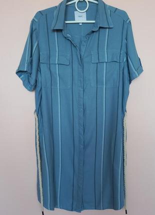 Блакитна льняна сукня-сорочка, платье-рубашка лён, сукня на гудзиках льон 50-52 р.