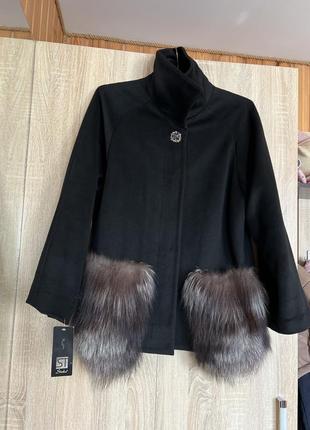 Steka новое пальто шерсть кашемир с натуральным мехом чернобурки3 фото