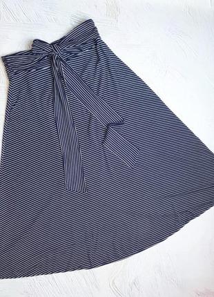 Шикарная синяя юбка трикотажная меди в полоску gap, размер 42 - 44