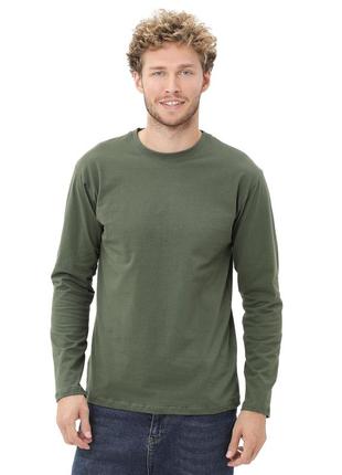 Мужской лонгслив однотонный хаки трикотажная футболка с длинным рукавом long sleeve олива