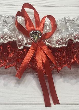 Свадебная повязка для невесты белая  с красным кружевом