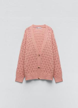 Шикарный хлопковый комплект кардиган и топ ажурной вязки zara оригинал р.s-m