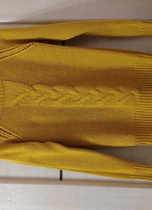 Жовтий базовий светр із косою гірчичний светрок кофта oodji5 фото
