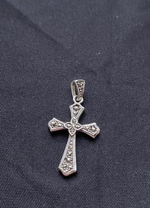 Декоративний срібний хрест з каменями2 фото